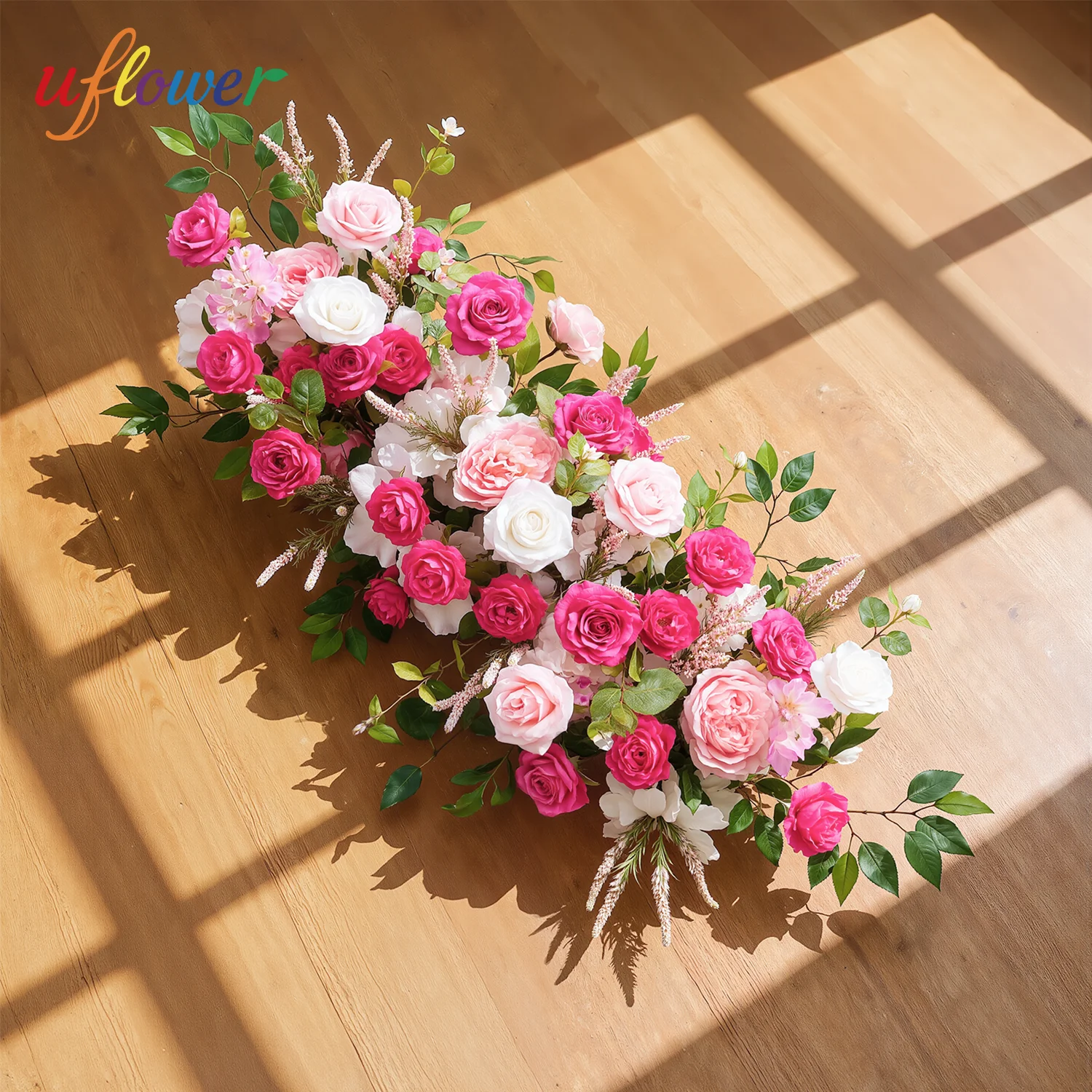 

Pink Rose with Leaves Artificial Flower Row Arrangement Table Floral Wedding Backdrop Floor Runner Wall Arch Home Decor