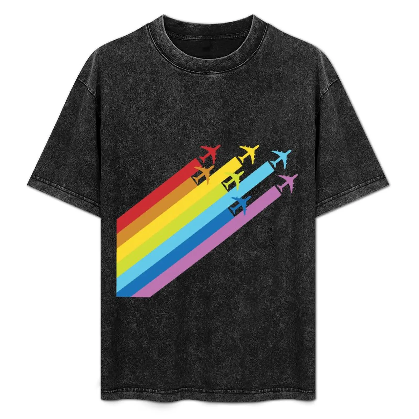 

Rainbow chemtrails for airplanes T-Shirt Plus Size Simple Casual Top
