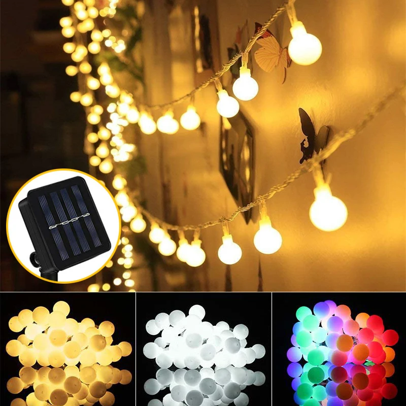 Solar String Lights Outdoor Waterproof USB Globe String Light With 8 Modes Lighting Solar Powered Lamp for Garden Yard Decor