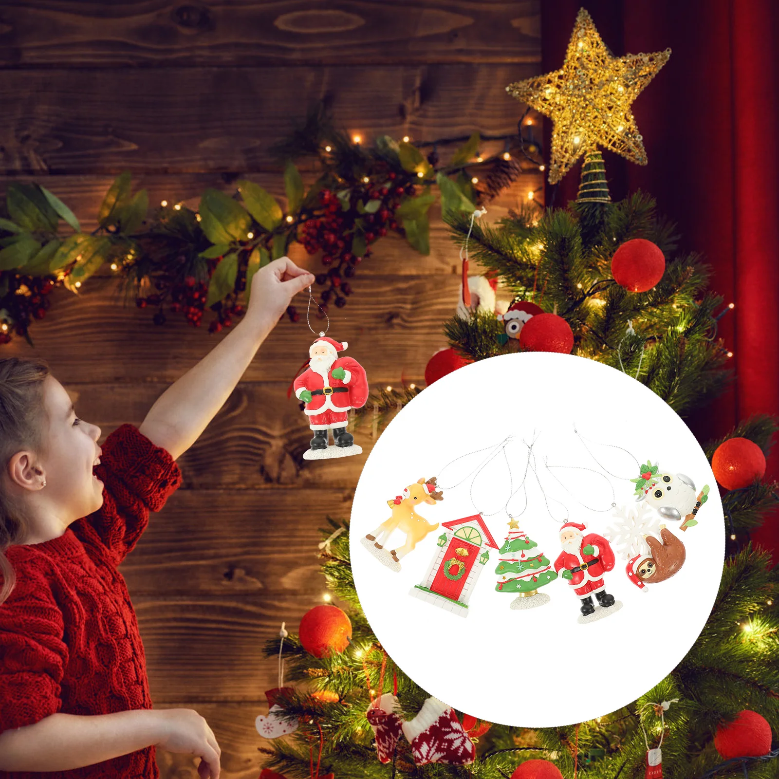 

6pcs naments Santa Deer Resin Crafts Xmas Party naments Xmas Tree Decor Christmas naments Gifts Home Party Garden