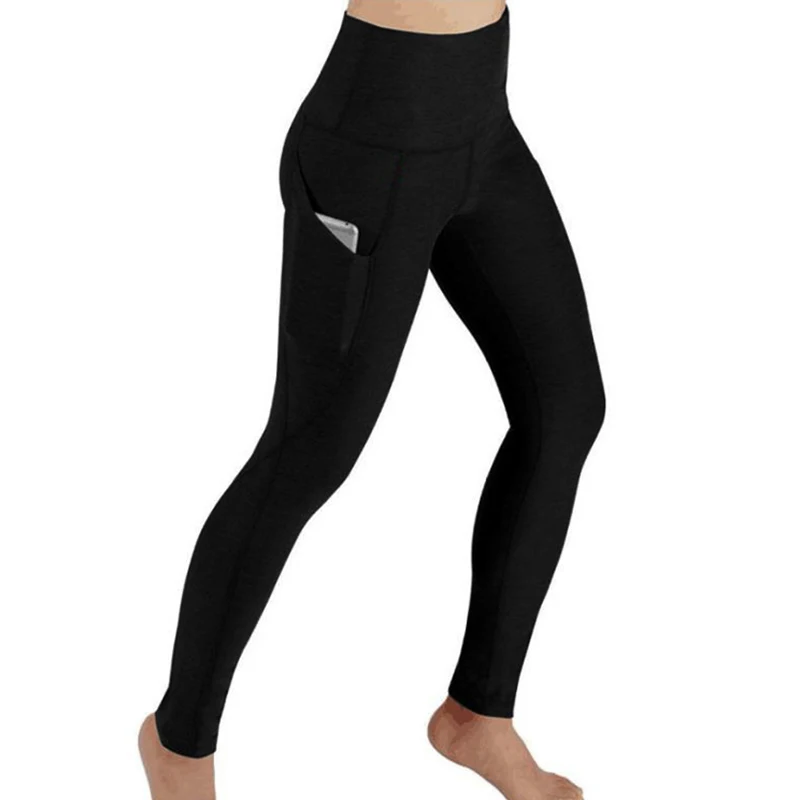 Slim Fitสูงเอวกีฬากางเกงกระเป๋าTummyควบคุมCapris Leggingsออกกำลังกาย 4 Way Stretch Leggingsกีฬากางเกง