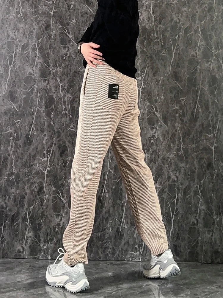 

Корейские мужские повседневные брюки в корейском стиле, весенние модные свободные спортивные брюки прямого кроя, модные удобные полосатые брюки