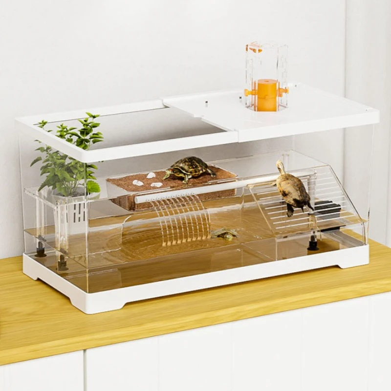 Landscaping Turtle Tank High Transmittance Filter Turtle Terrarium Basking Lamp Anti-escape Feeding Tank Turtles Box Houses