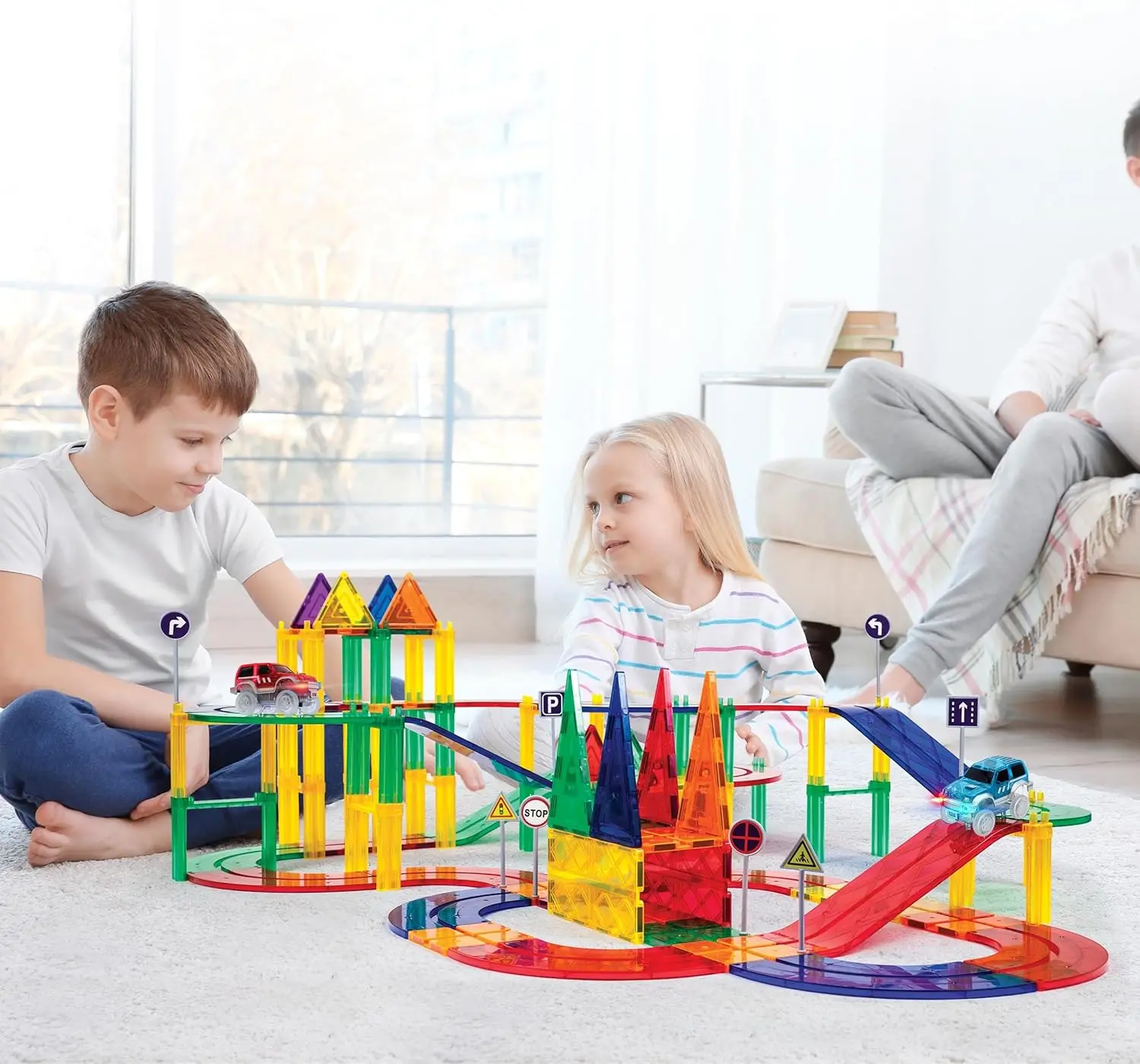 100PC Marble Run + 80PC Magnetic Race Car Track Fun & Creative Playset: STEAM Learning, Enhance Construction Skills, Hand-Eye Co