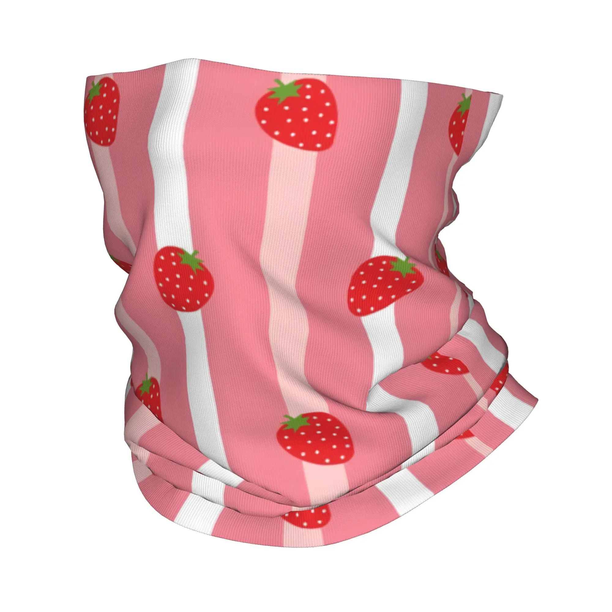 Strawberry Pink Stripes Cute Fruit Summer Sweet Berry Bandana Neck Cover Face Scarf Multi-use Headband Cycling Adult All Season