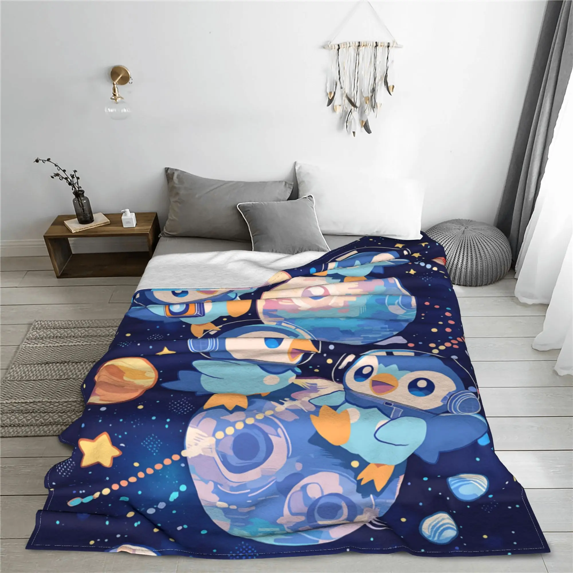 1PC Pokemons Theme Anime Piplup  home room decorations Winter Blankets for Adults Bedding Home Interior Sofa Knee