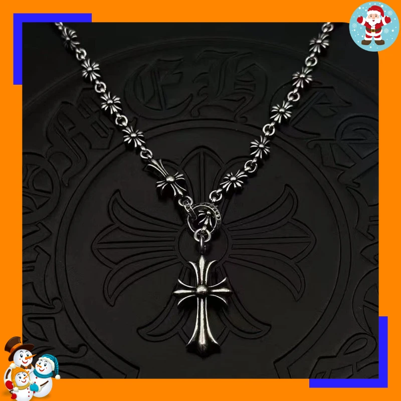 Trendy Jewelry Cross Telescopic Adjustment Integrated Chain Men's and Women's Retro Thai Silver Sweater Chain Accessories