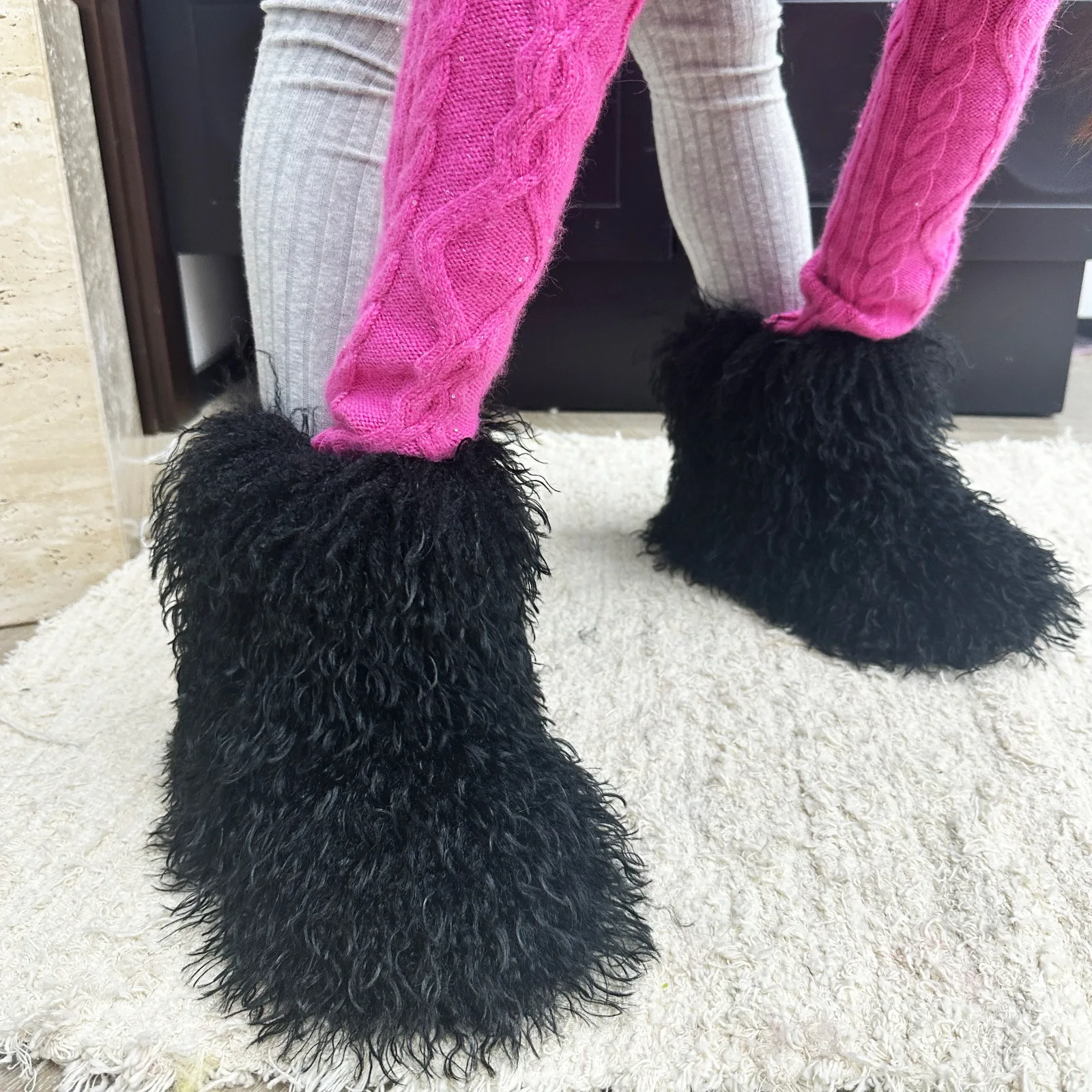 الفاخرة سميكة فراء الأحذية طفل فتاة رقيق الدافئة أفخم الجوارب الطفل 2025 شتاء جديد جولة تو الانزلاق على حذاء قطني في الهواء الطلق #6