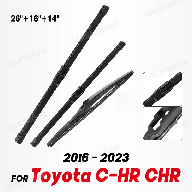 Wiper LHD Front & Rear Wiper Blades Set For Toyota C-HR CHR 2016 - 2023 Windshield Windscreen Window Brushes 26\