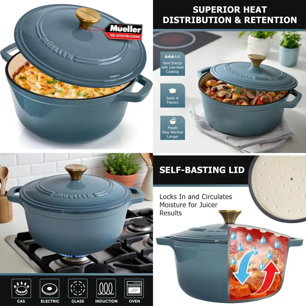 

Enameled Cast Iron Dutch Oven, 6 Quart, Heavy Duty, Oven-Safe Up to 500°F, Suitable for All Cooktops, Bread Baking Pan