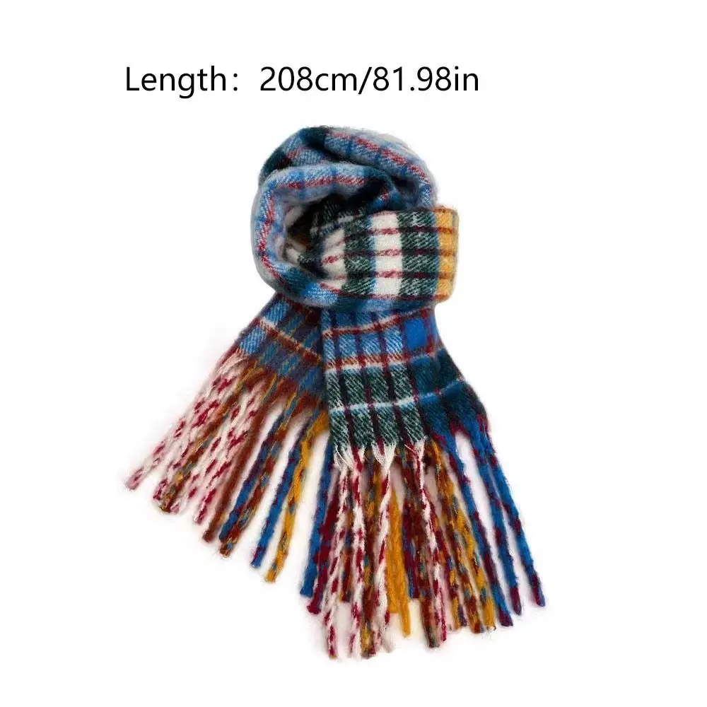 Retro Tassel Plaid wełniany szalik pluszowy szal kaszmirowy długi szal wełniane szaliki jednokolorowe peleryny okłady dziewczyna