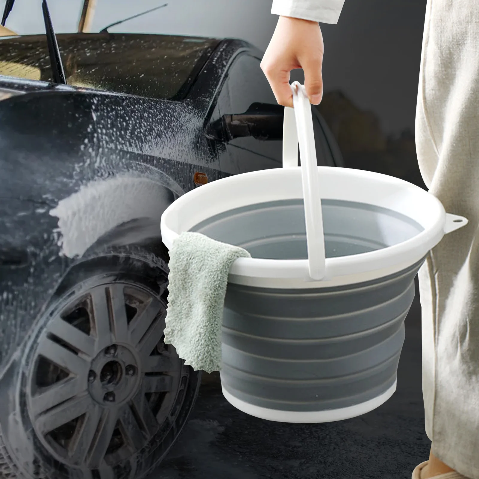 Car Folding Bucket Foldable Basin Camping Wash Bucket with Handle Kitchen Office Hanging Buckets Outdoor Travel Portable Pail