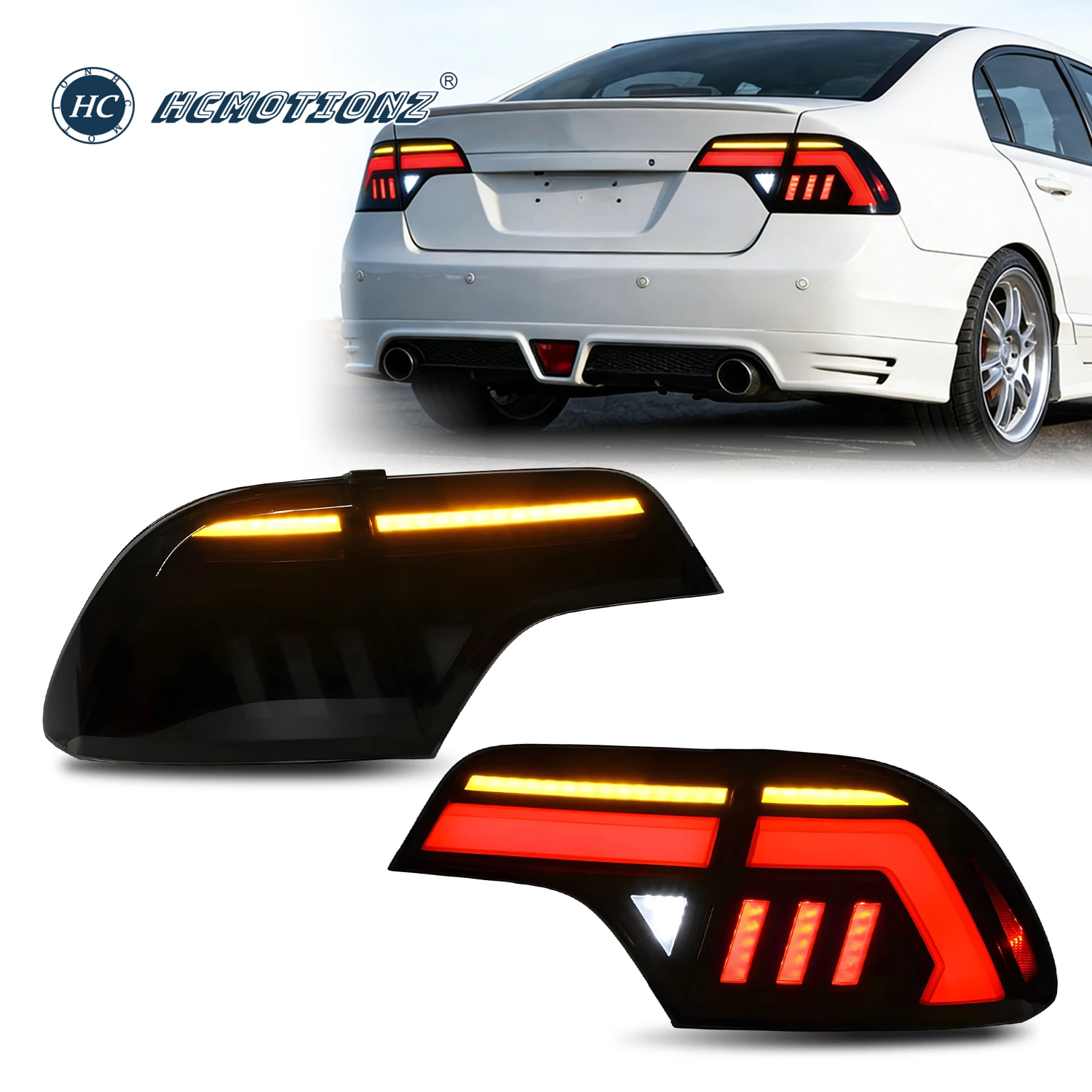 

HCMOTIONZ LED Taillights for Honda Civic 8th Gen 2006-2011 Sedan Start up Animation Rear Lamps Assembly