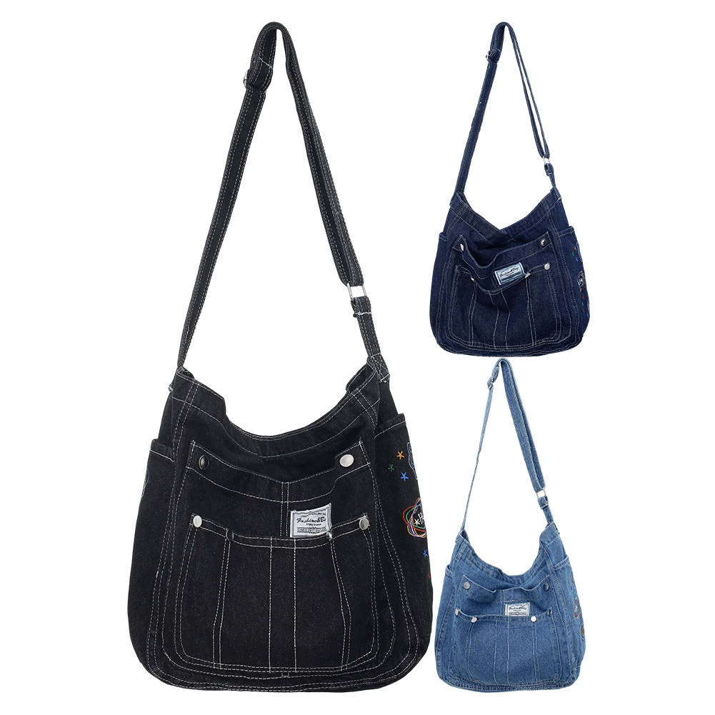 

Женская джинсовая сумка-мессенджер Hobo большой вместимости с несколькими карманами, модная для повседневных прогулок и неделей