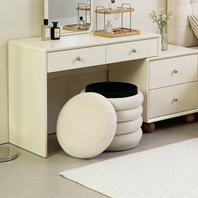#Princess Style Luxury Dressing Room Girl's Bedroom Design Plush Fabric Storage Stool Removable Storage for Hotel Rental House