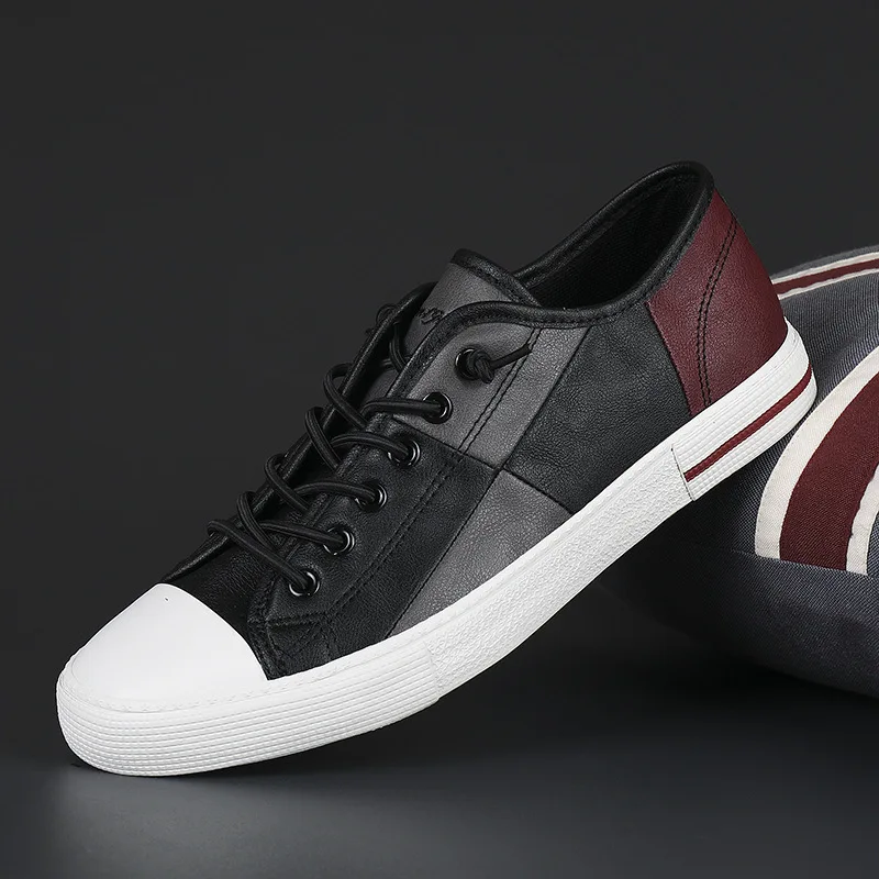 Trendy Multi-color Men's Shoes Flat Lace-up Skateboard Shoes Men Breathable Casual Walking Shoes Soft Pu Leather Men Sneakers