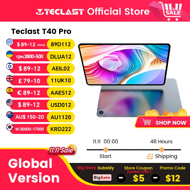 Teclast T40 Pro Tablet 10.4 Inch 2K Full Lamination Android 12 8GB RAM 128GB ROM UNISOC T616 Octa Core 4G Network Fast Charging