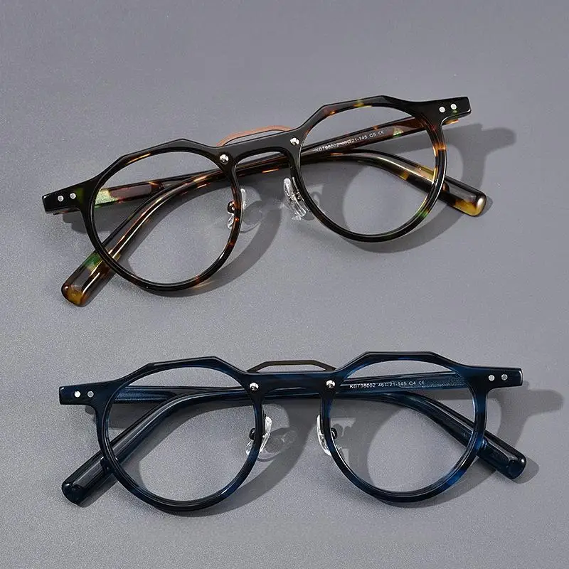 Premium Acetat Brille Rahmen Runde Niet Luxus Marke Designer Männer Brillen Retro Optische Gläser Frauen Brillen Brillen – Detail 2