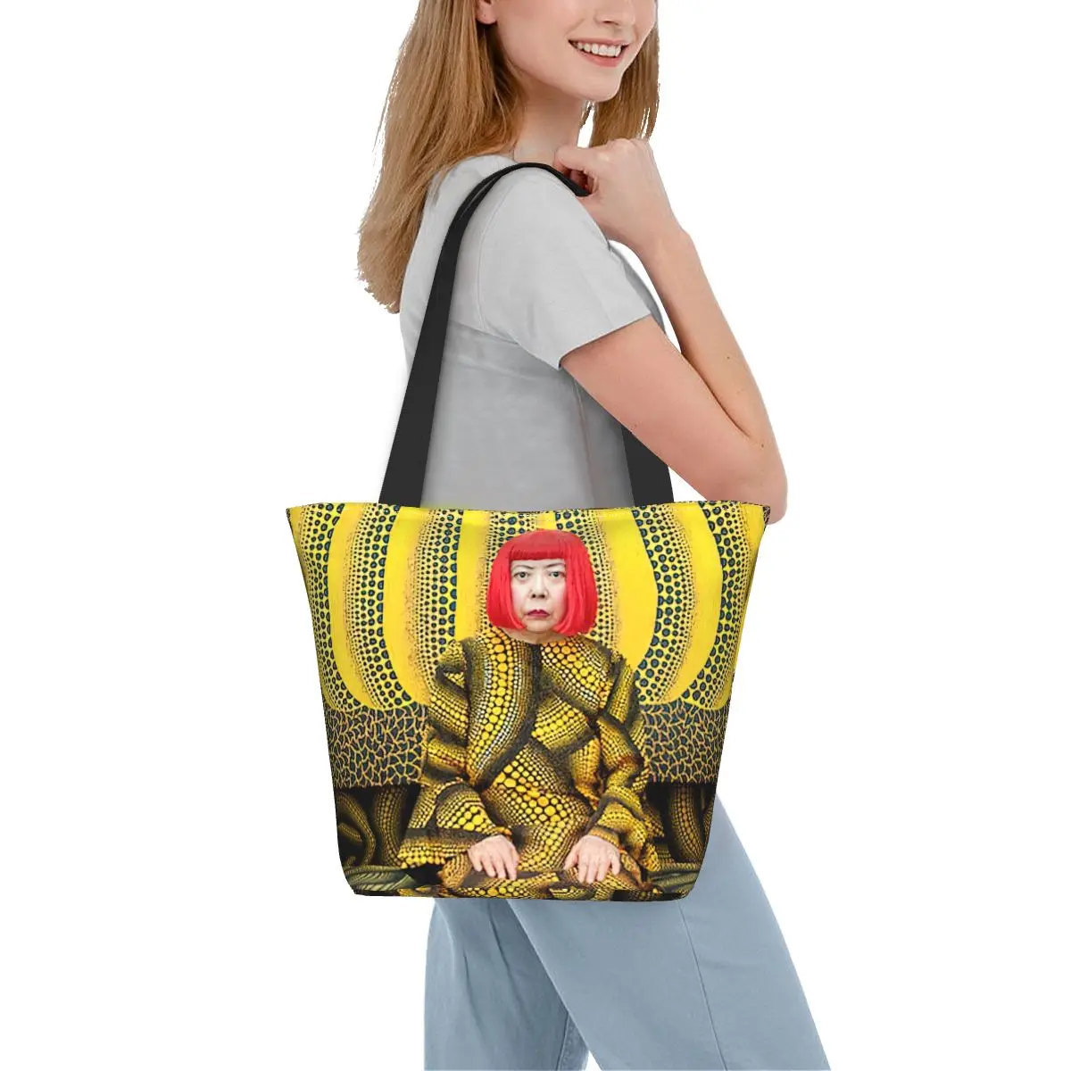 Custom Pumpkin Power Yayoi Kusama ผ้าใบช้อปปิ้งกระเป๋าผู้หญิงรีไซเคิลร้านขายของชํา Pop Art Shopper Tote กระเป๋า