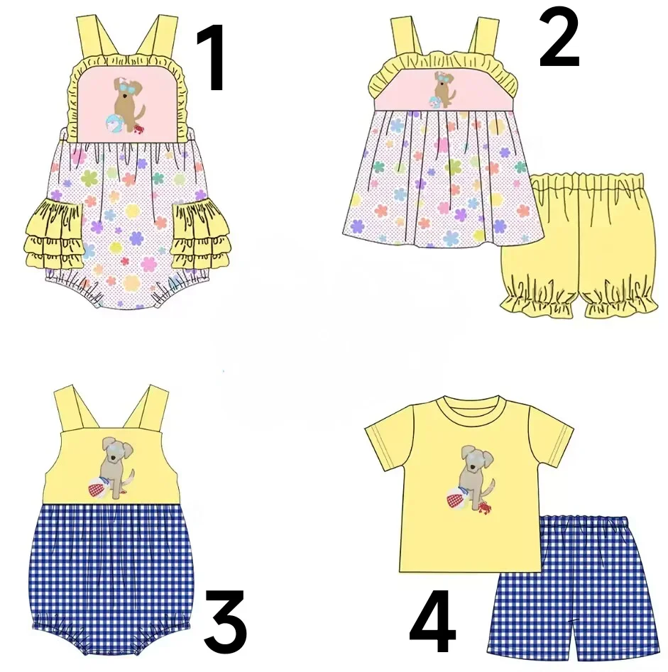 

Toddler milk silk clothes girl sleeveless suit dog print yellow outfit baby cute milk silk wholesale