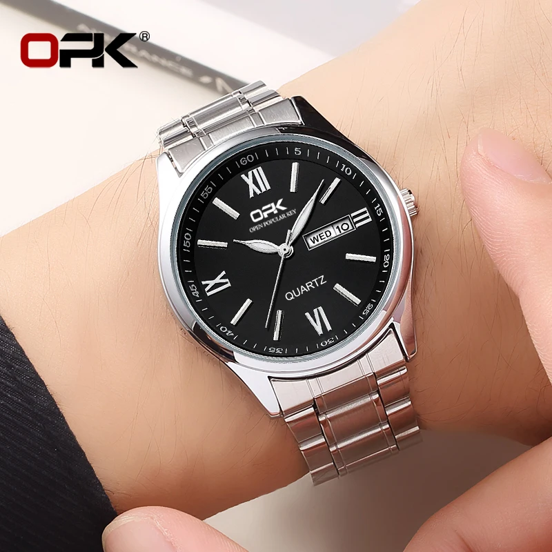 OPK 8123 Mens Watch Fashion Original Quartz Wristwatch Waterproof Luminous Watches For Men Dual Calendar Display Reloj Hombre