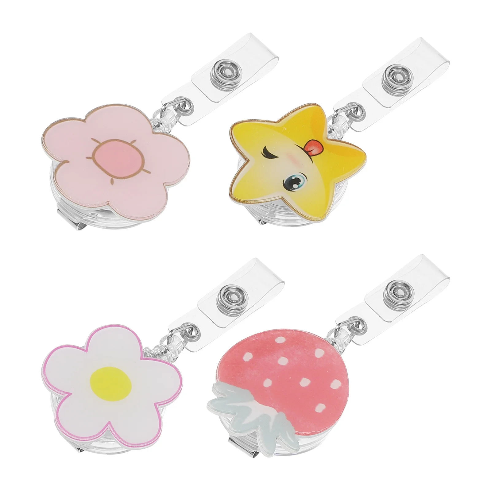 4Pcs Acrylic Badge Holders Retractable Id Tag Clips Portable Wear-Resistant Badge Buckles Employee Card Holder Chest Card Clips