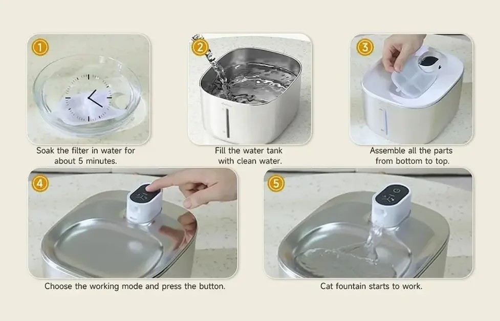 ™ Wireless Cat Water Fountain Stainless Steel, Cordless Battery Operated Automatic Pet Water Fountain for Cats, Quiet Indoor Dri
