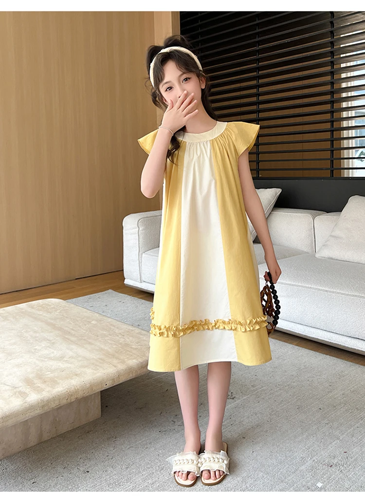 Neues Sommerkleid in hoher Qualität für Kinder, ärmelloses Patchwork-Baumwollkleid für junge Mädchen im Alter von 5 6 7 8 9 10 11 12 13 14 Jahren. – Detail 15