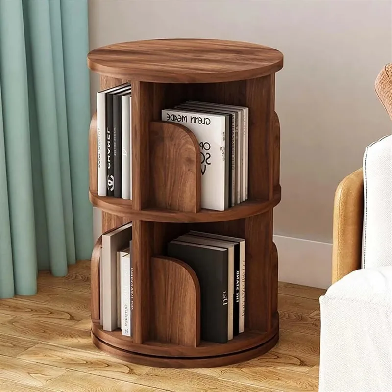 Bookcase creative corner bookshelf solid wood rotating floor living room