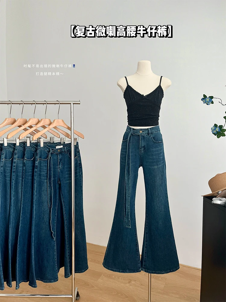 Women Vintage Low Rise Y2k Japanese Streetwear Classical Bell Bottoms Denim Pants Long Trousers 2000s Aesthetic Flare Jean Kpop