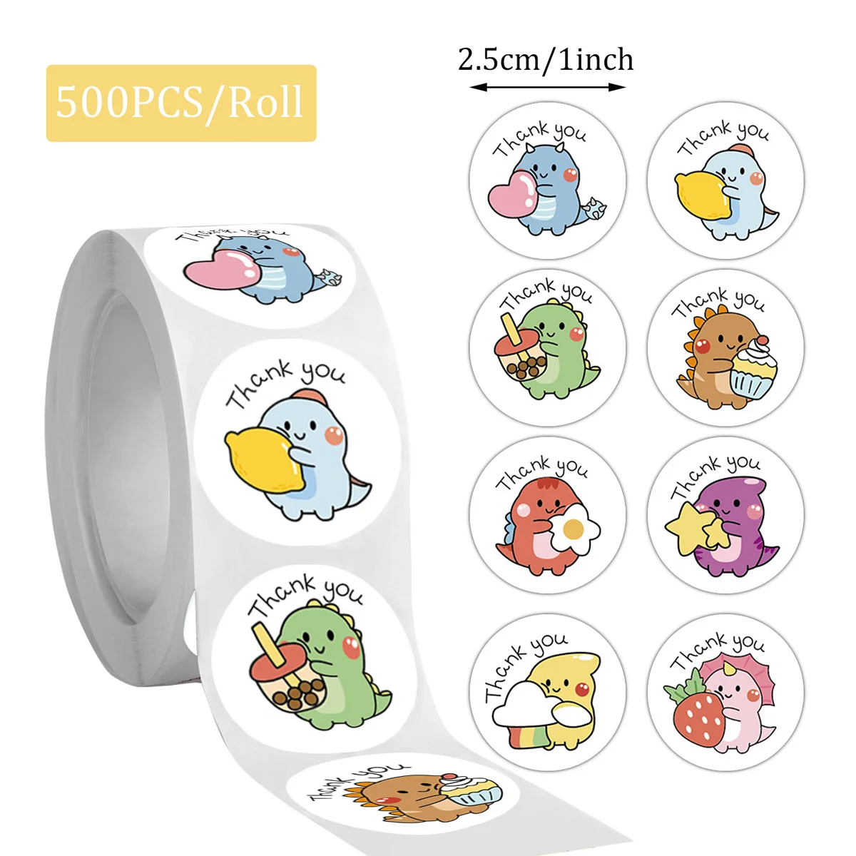 500 Round Cartoon Animal Thank You Stickers Cute Little Dinosaur Teacher Reward Handmade Sealing Stickers