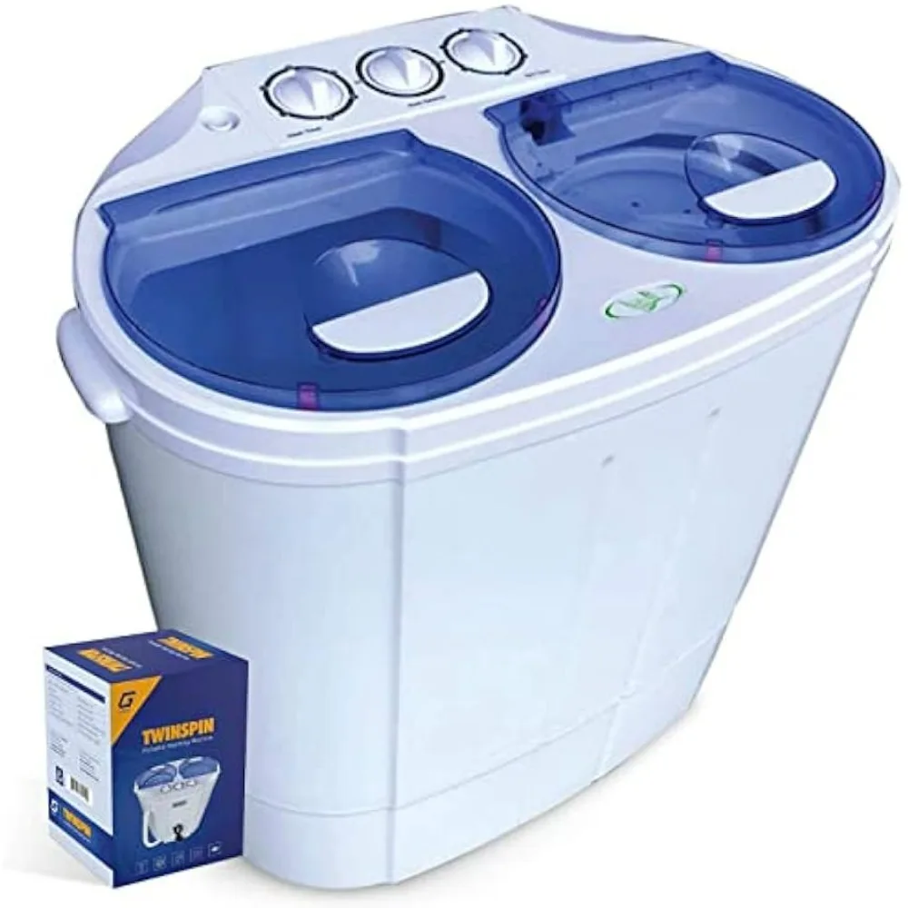 Portable Compact Mini Twin Tub Washing Machine w/Wash and Spin Cycle, Built-in Gravity Drain, 13lbs Capacity