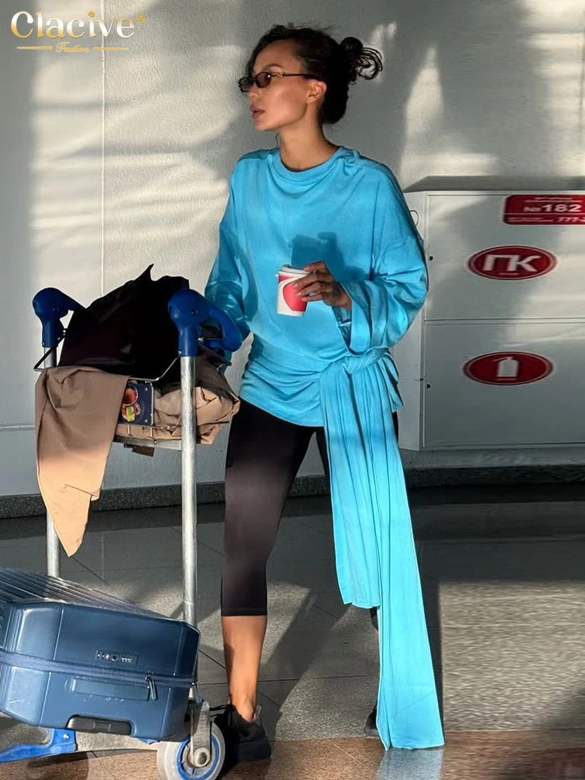 Yellow Lace-Up Long Sleeve O-Neck T-Shirt for Women