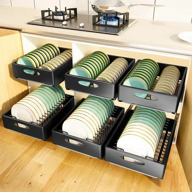 

A Kitchen Pull-out Drawer Dish Rack Kitchen Storage Sliding Bowls Dishes Drainer Storage Rack Spice Box Storage Rack Organizer