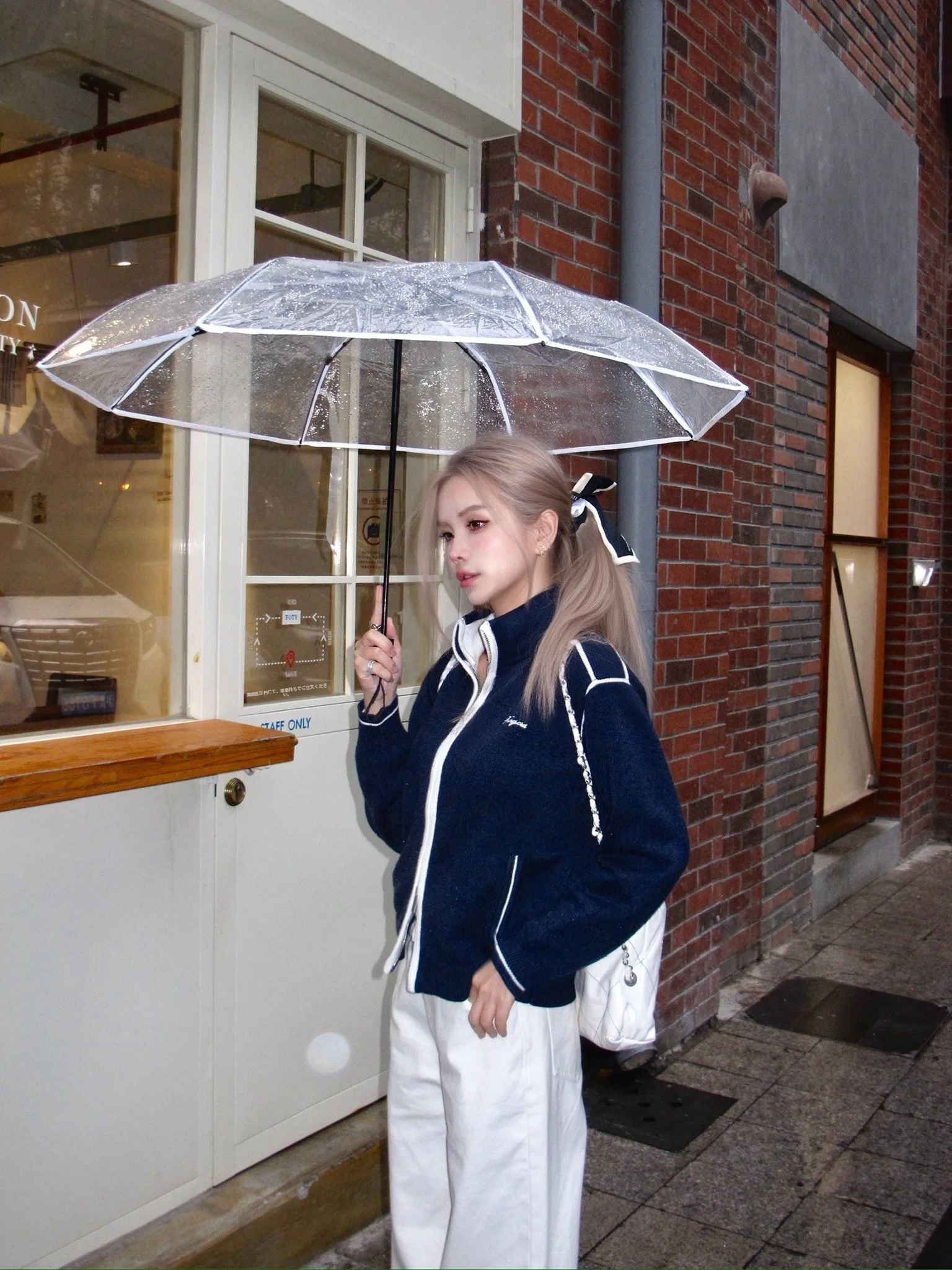 

MungEra Retro Campus Soft Double Head Zipper Stand Collar Color Blo Knitted Sweater Cardigan Women's Long Sve Winter Coat