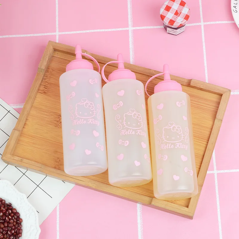 Cute Sanrio Oil Pot Cartoon Hello Kitty Print Household Kitchen Tip Plastic Oil Filter Pot Ketchup Salad Seasoning Bottle