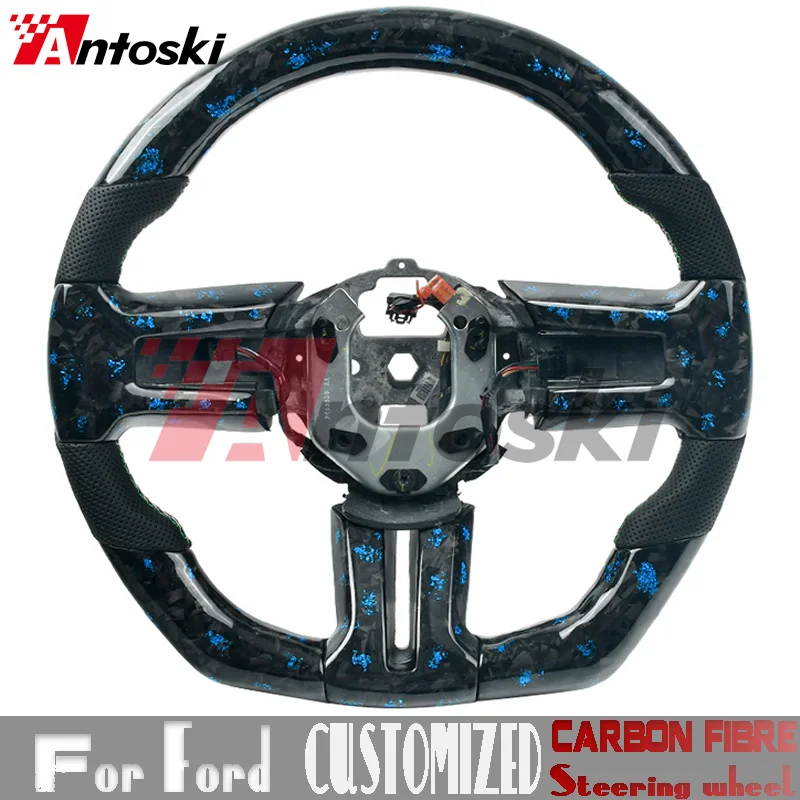 Customized carbon fiber steering wheel Fit For Ford Mustang 2010 2012 2013 2014 forged blue stylized sports performance