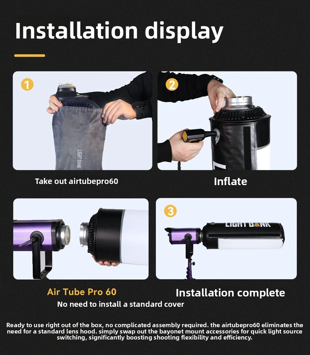 Flynoodle Air Tube Pro 60/120 Air Inflatable Softbox, F50B/F30B Air Inflatable Air Column Light for Live Streaming Photography