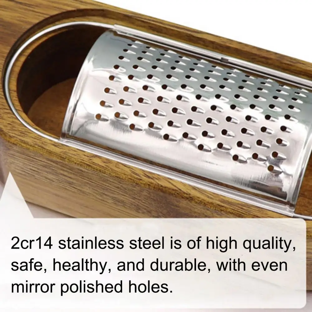Long Handle Cheese Grater Stainless Steel Cheese Grater Box with Long Handle Removable Acacia Wood Collector Durable for Kitchen