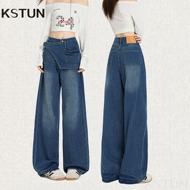 KSTUN 2026 جينز نسائي جديد واسع الساق عالي الخصر مستقيم الساق فضفاض بنطلون موضة جمالية Sence تصميم شخصي السراويل