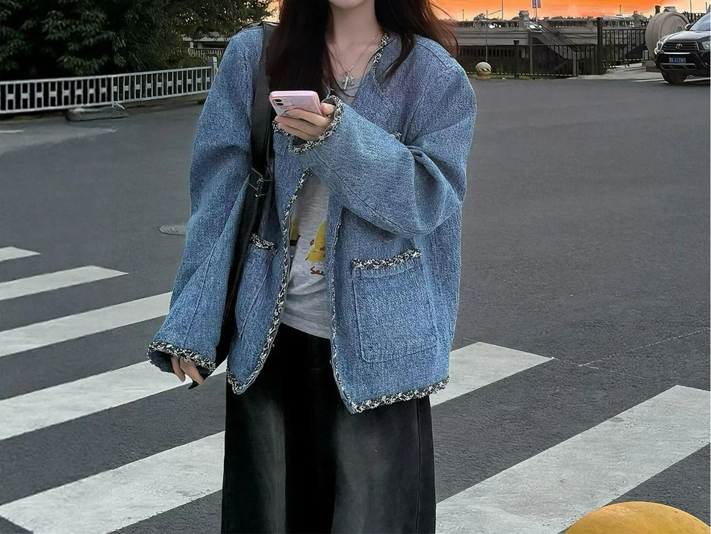 

High-end Blue Jacket for Women 2025 Autumn Unique Short Coat Top