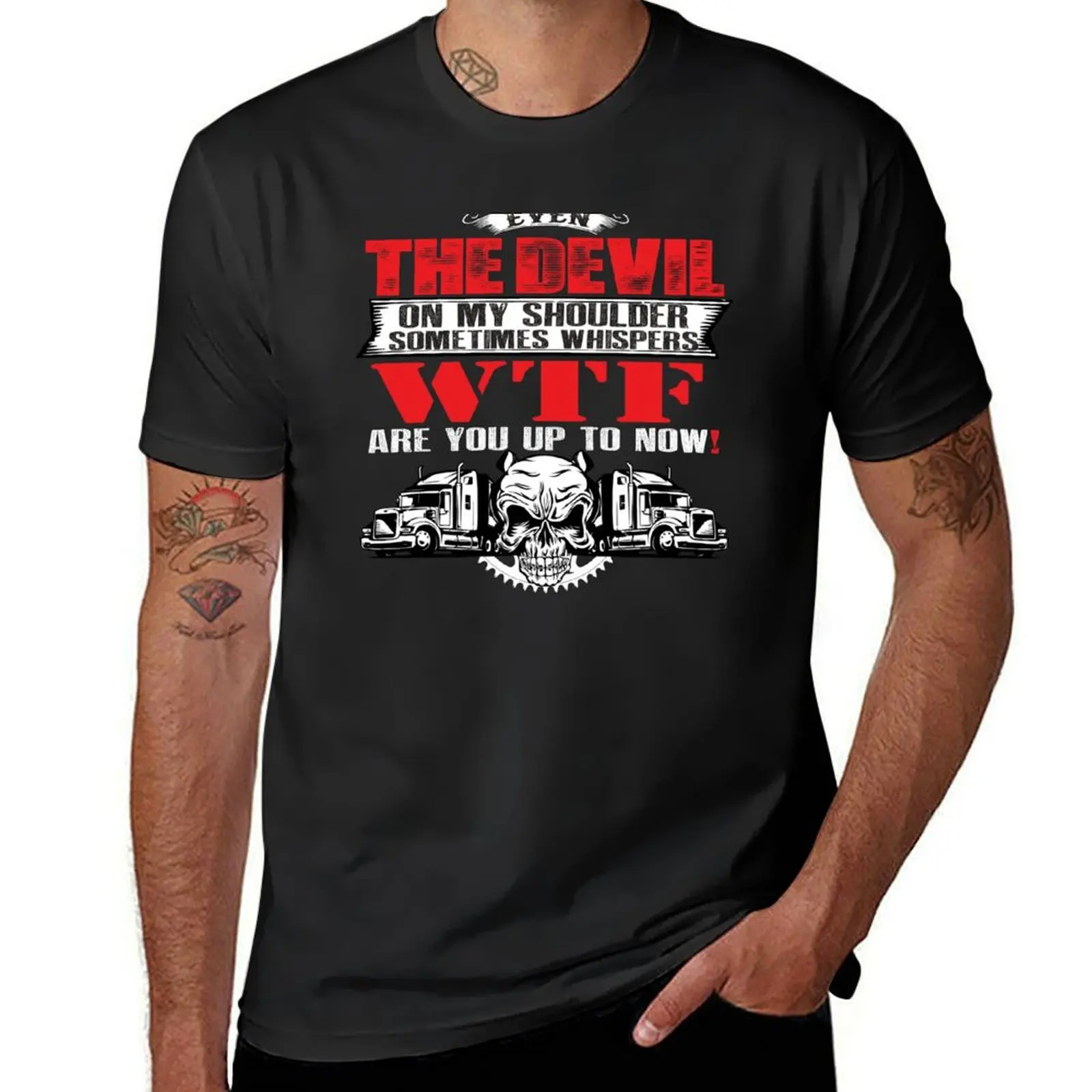 

Even the Devil on my shoulder sometimes whispers WTF T-Shirt graphics plus sizes oversized mens graphic t-shirts big and tall