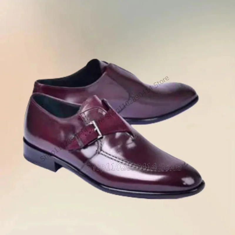 

Purple Sewing Design Buckle Decor Men Shoes Fashion Slip On Male Shoes Luxurious Handmade Party Office Banquet Men Dress Shoes