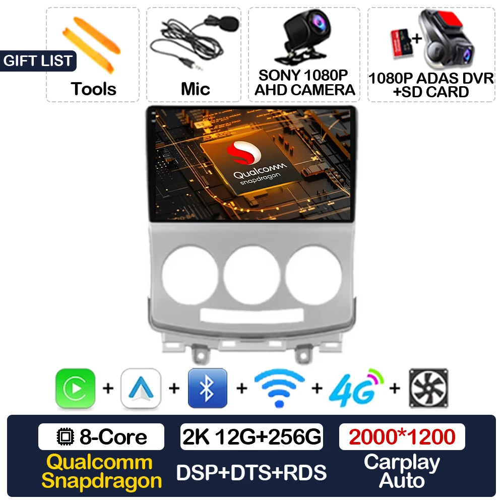 Android 16 autoradio voor MAZDA 5 Mazda5 2005 - 2010 Carplay Auto Multimedia Stereo Videospeler NAVI GPS Head Unit 4G WIFI 2DIN