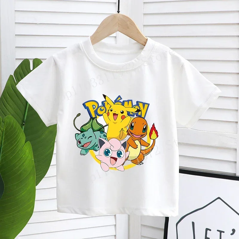 

2025 New Cartoon Pokemon Children T-shirt Print Cute Boys and Girls Clothes Anime Clothing Cotton Shirt Kawaii Top
