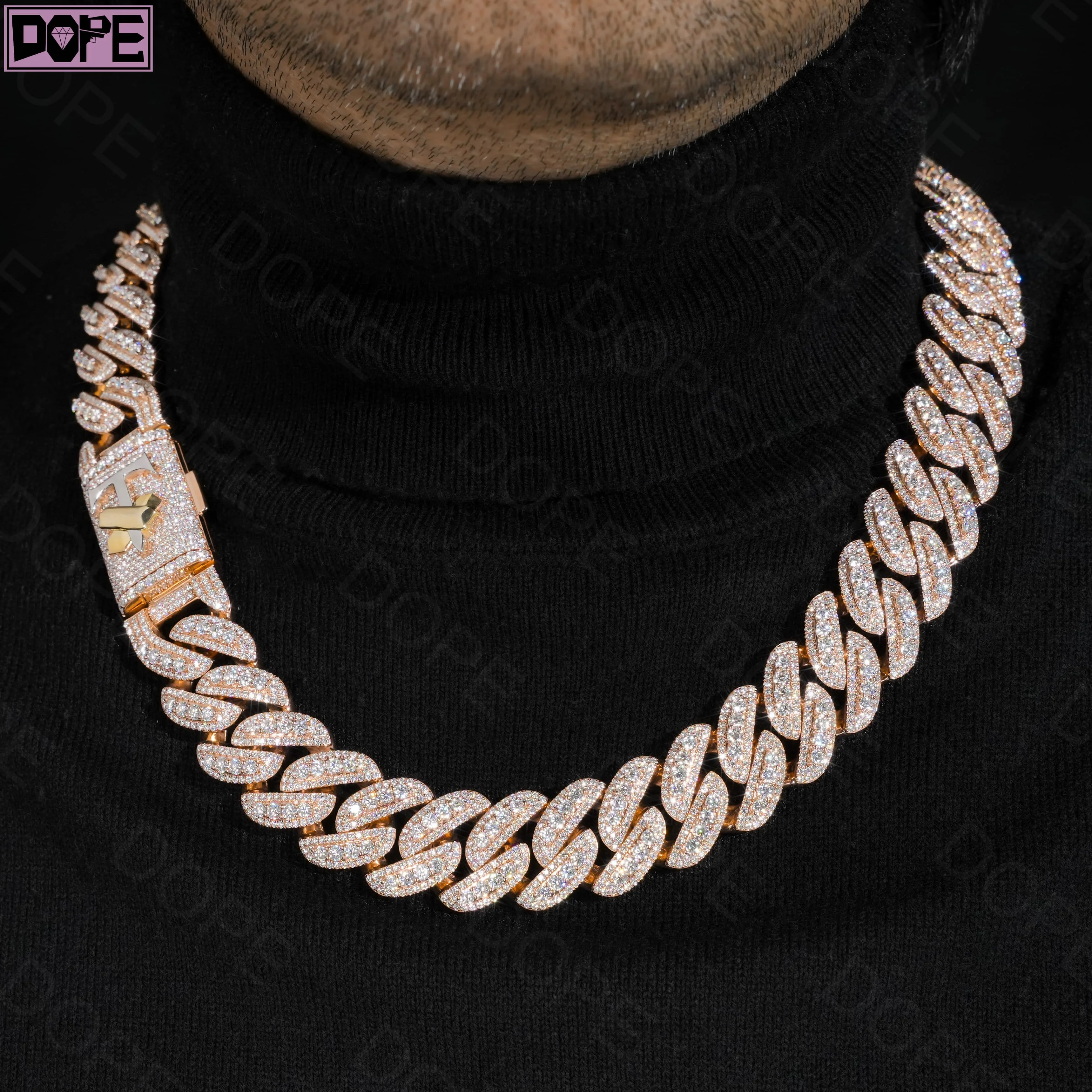 Hiphop 18MM Cuban Link Chain Iced Out Heavy Men Necklace Bling 925 Silver VVS Moissanite Cuban Chain.