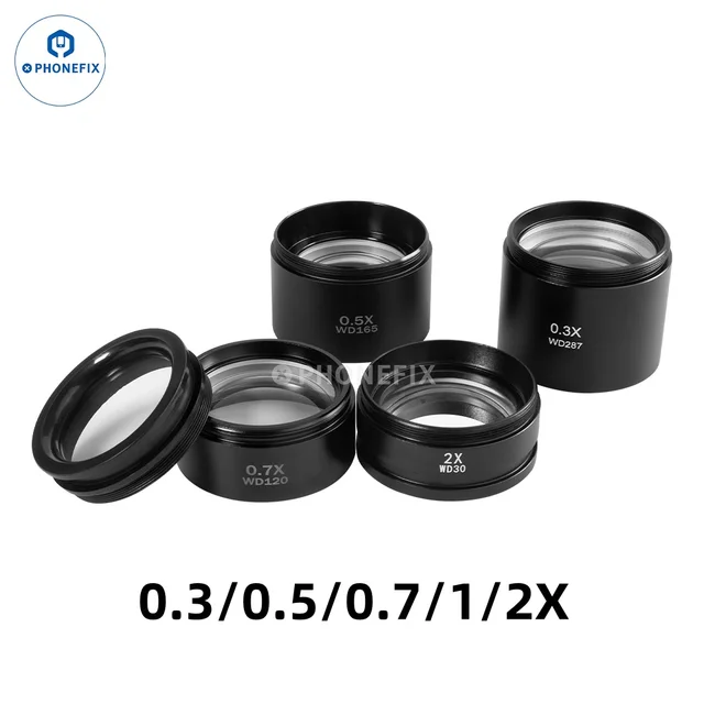 WD165 0,5X 0,7X 1,0X 2,0X pomocniczy obiektyw obiektyw mikroskopu obiektyw Barlowa do trójokularowej stereoskopowej kamery mikroskopowej z zoomem