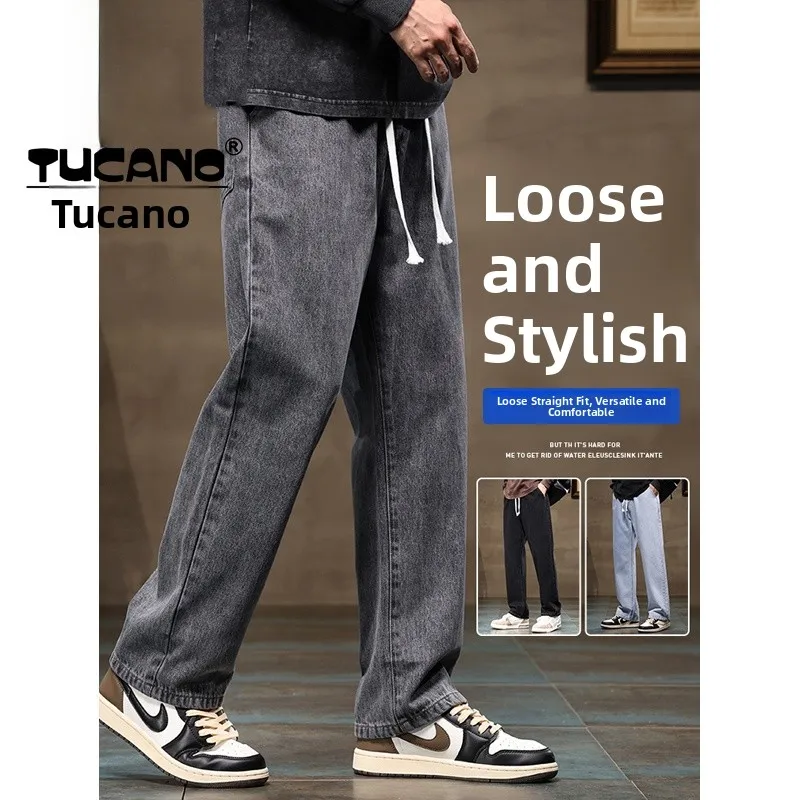 

TUCANO Men's Casual Straight Leg Jeans High Street Style Comfortable Loose Fit Long Trousers Spring Autumn Fashion Brand