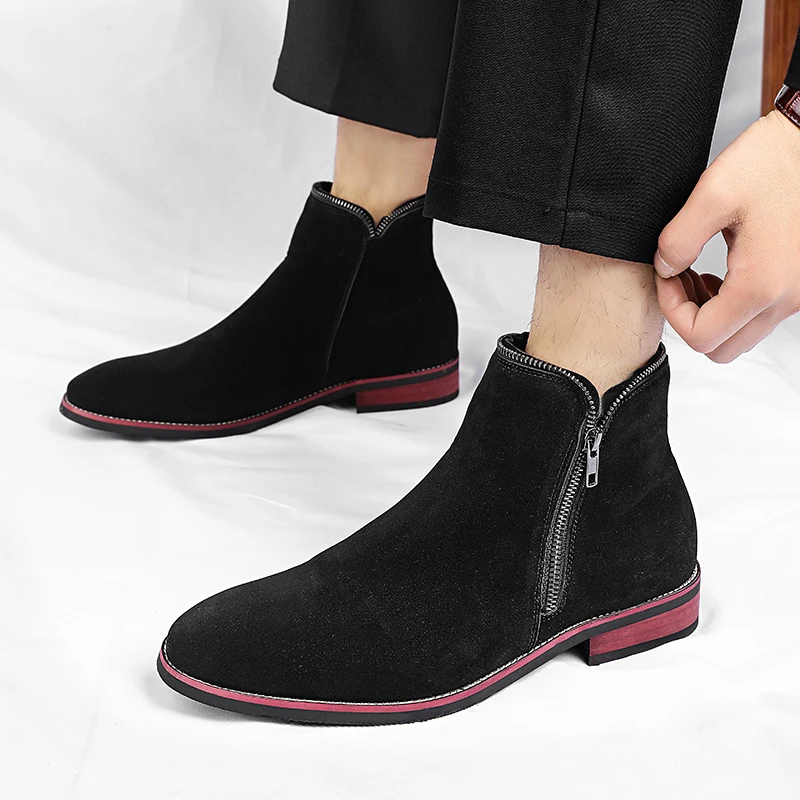 Winter New Men's Leather Frosted Workwear Casual Short Boots Fashion Brand Men's Comfortable Side Zipper Casual Chelsea Boots