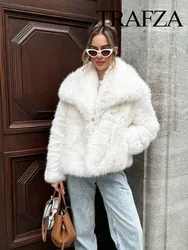 TRAFZA 2024 Winter Coats For Women New Artificial Fur Effect Loose Cropped Coat Female Versatile Streetwear Women's Cardigan